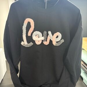 Black Sweatshirt with Love Yarn Embroidery